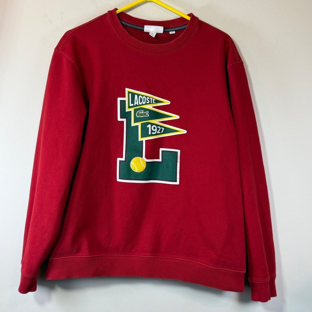Lacoste Sweatshirt Mens XXL Red Heritage 1927 Graphic Tennis Preppy Old Money
